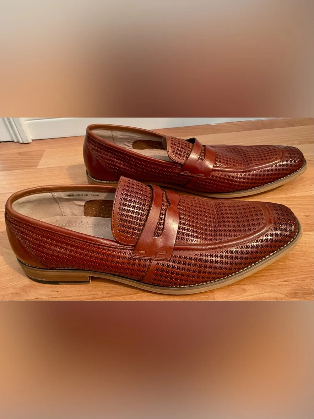 Stacy Adams Men's Cognac Perforated Leather Penny Loafers